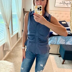 Elegant Sleeveless Navy Blouse